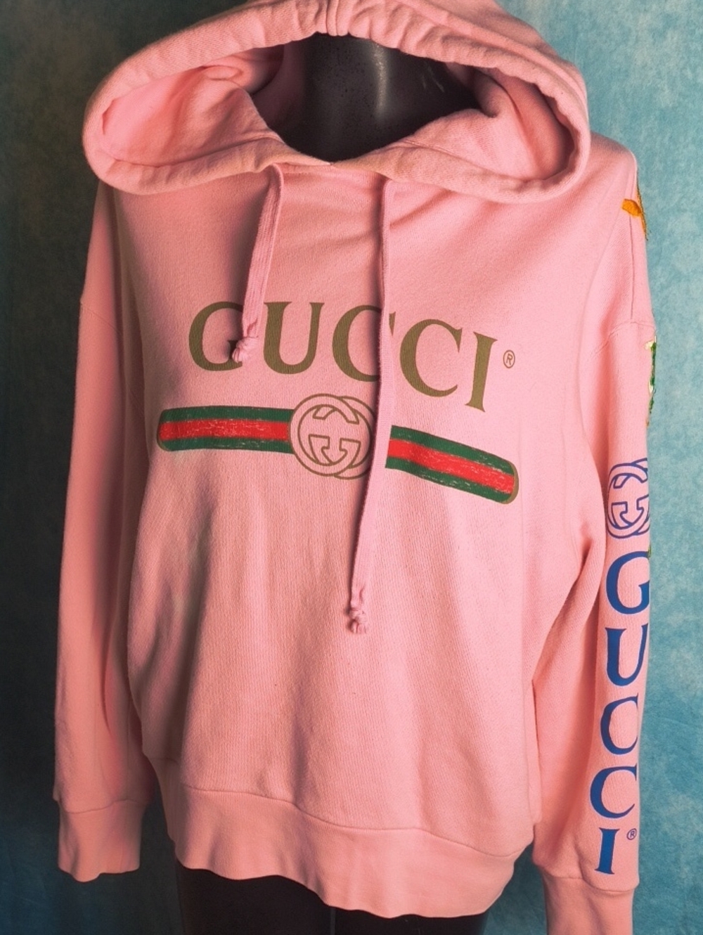 Gucci Pink Embroidered Dragon Logo Graphic Sweatshirt Hoodie Sz. S